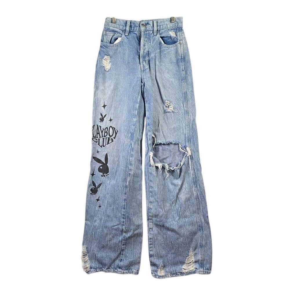Playboy By PacSun Eco Super Distressed High Waisted Baggy Jeans
